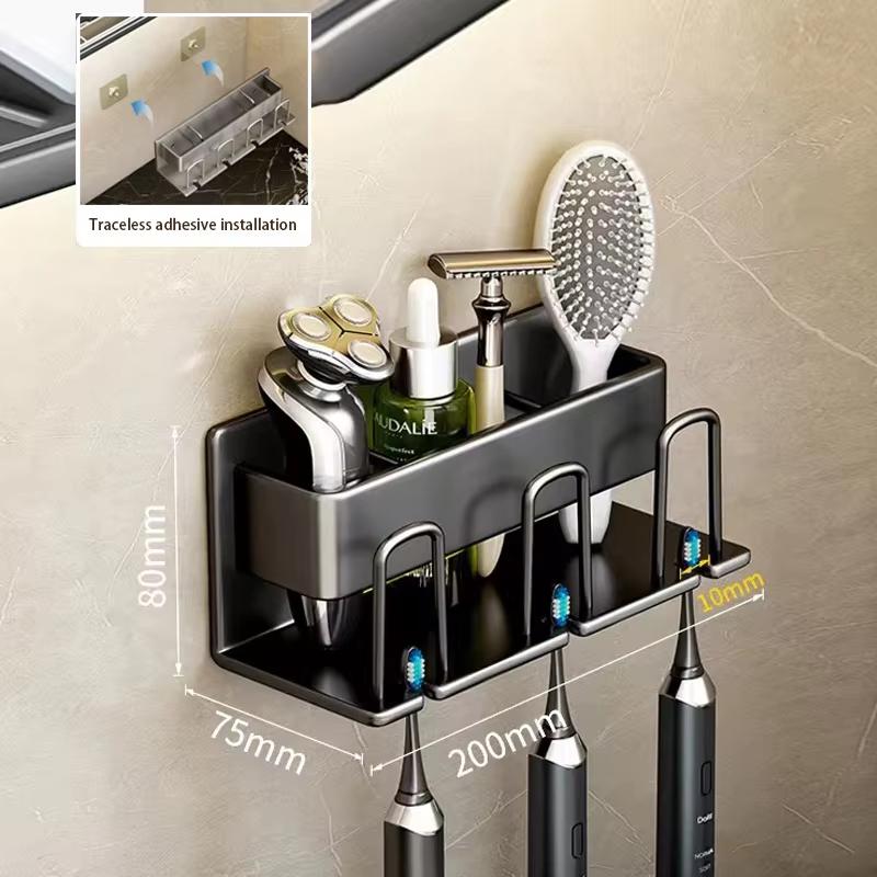 Metal Toothbrush Rack Aluminum Punch-Free Toothpaste Holder Wall-Mounted Bathroom Storage Racks Bathroom Accessories Organizer