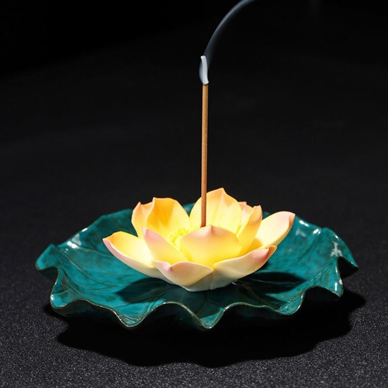 Ceramic Lotuses Incenses Burners for Stick/Coil/Cone Flower Insence Stick Holders Detachable Ashes Catcher Home Decors