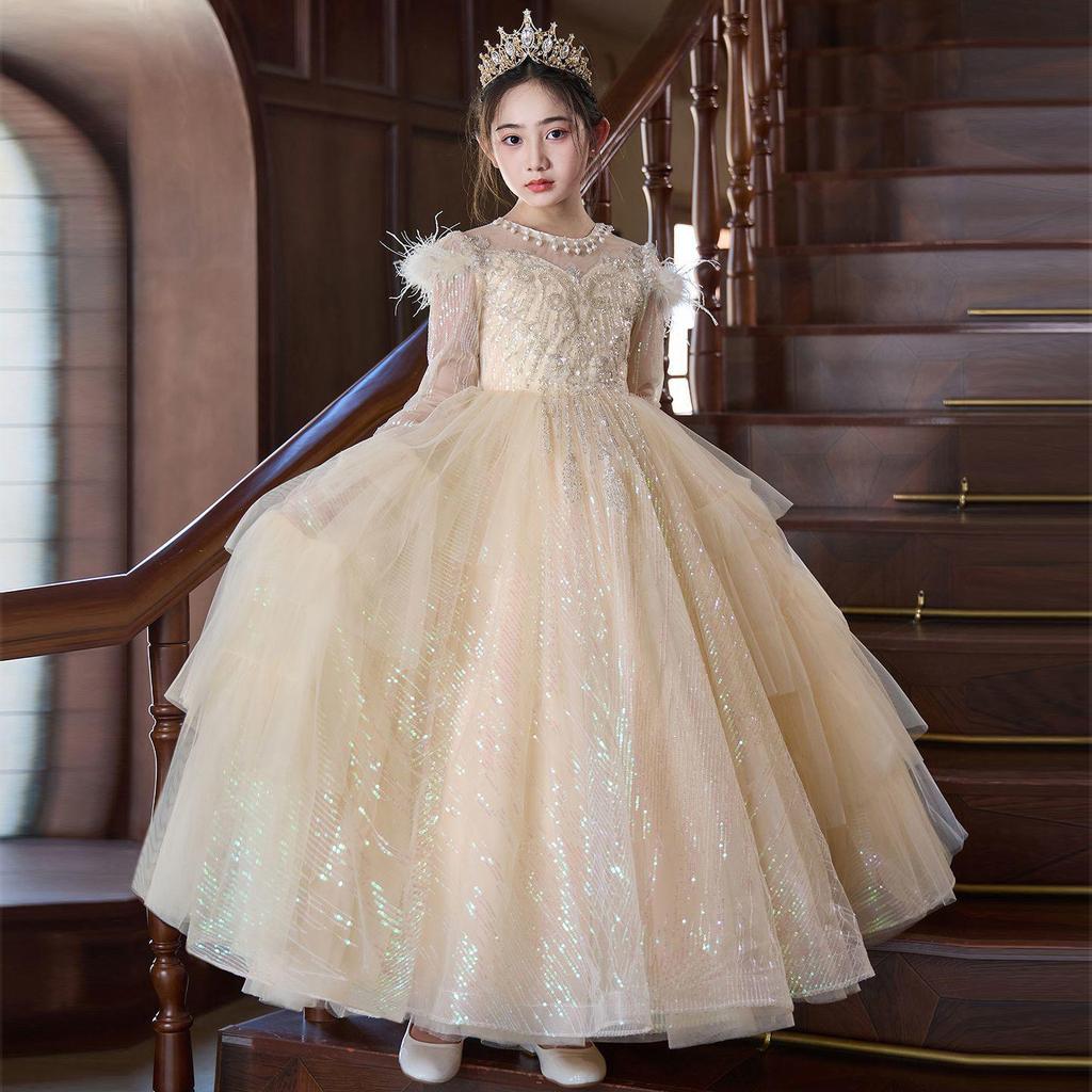 Girls' Princess Dresses: Medium/Large Fluffy Tulle Skirts for Piano Performances, Formal Gowns, and Winter Wear