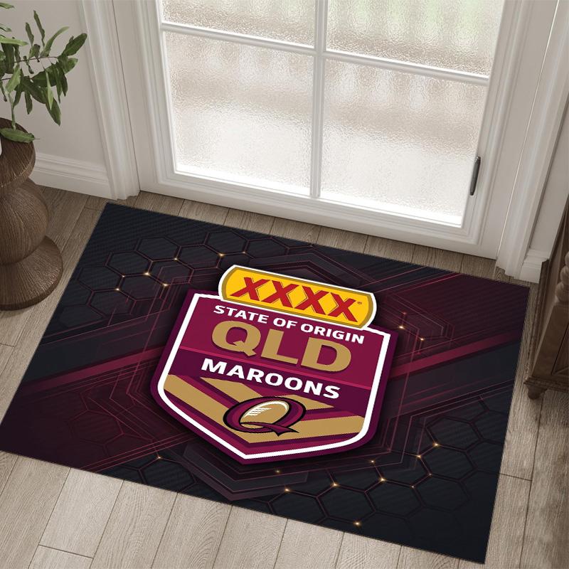 Queensland Maroons Design Crystal Velvet Carpet Cozy Non?Slip Printed Rug For Bedroom Living Room Entrance