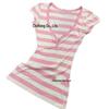 Pink & White Striped V-Neck Short-Sleeve Top – Sweet, Fresh, Slimming, Versatile for Everyday or Work Wear