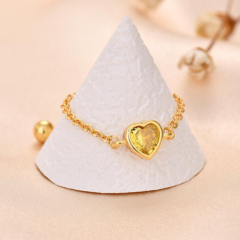 Elegant Gold Adjustable Love Heart Zirconia Ring - Japanese Korean Design