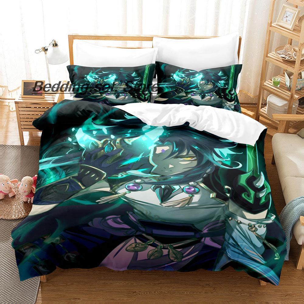 Game Genshin Impact Xiao Genshin Impact Bedding Set Single Twin Full Queen King Size Bed Set Aldult Kid Bedroom Duvetcover Sets