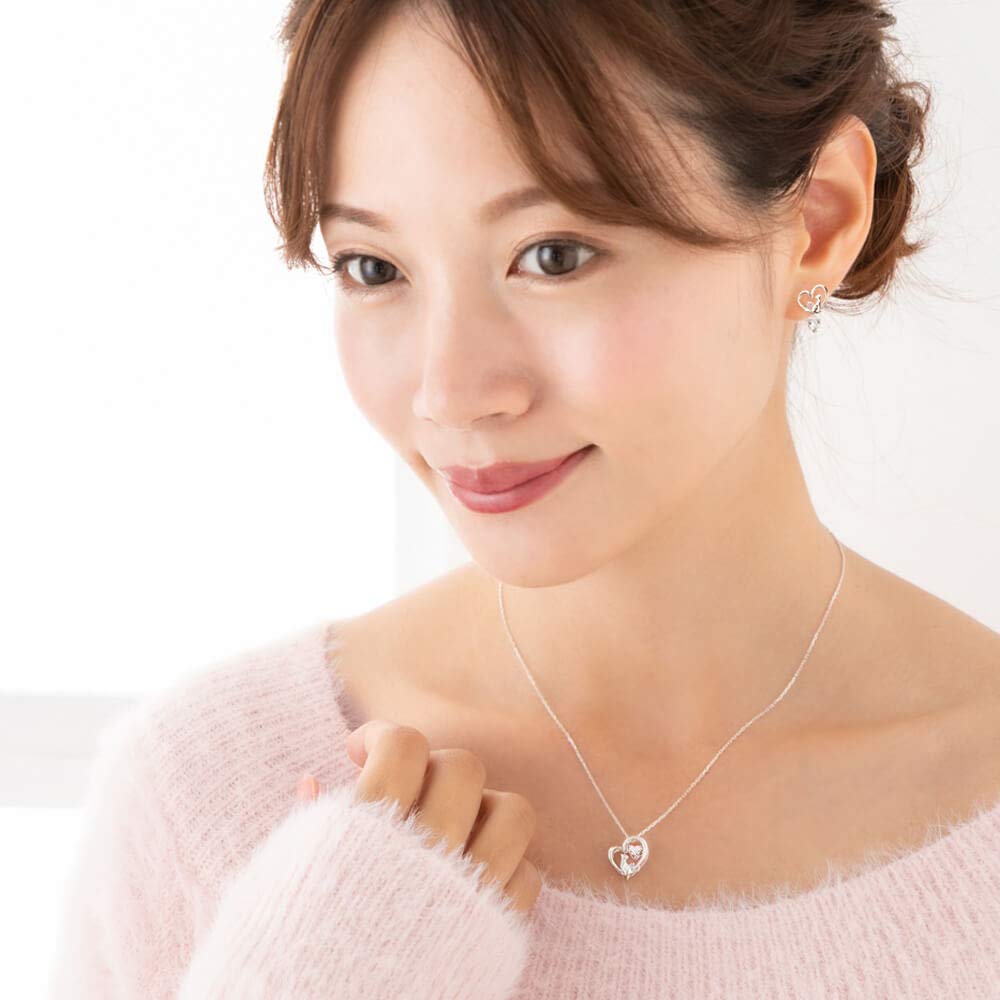 Necklace Heart Cat Dancing Stone Silver Selectable Birthstone Gold April Diamond [Future Angel] Women's [Champagne Color]