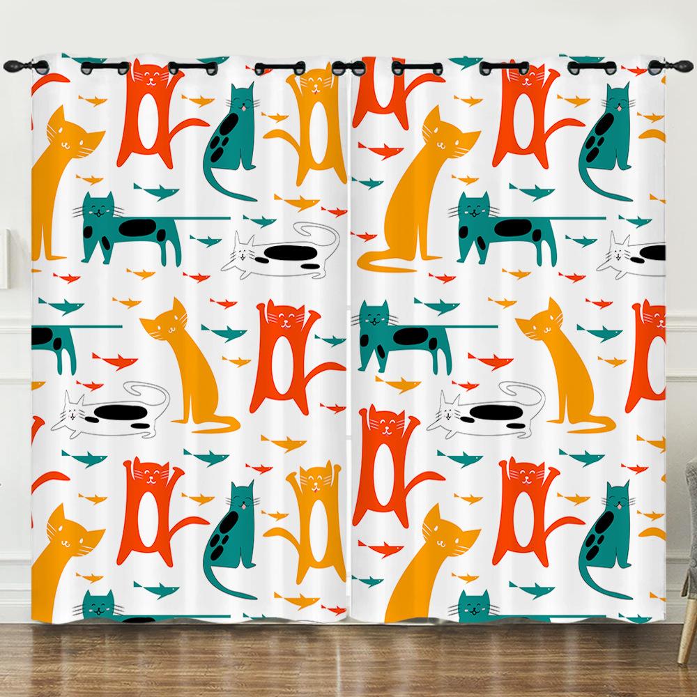 Curtain Cartoon Animal Animation Kitten 3D Digital Printing Blackout Curtain 3D Three-Dimensional Printing