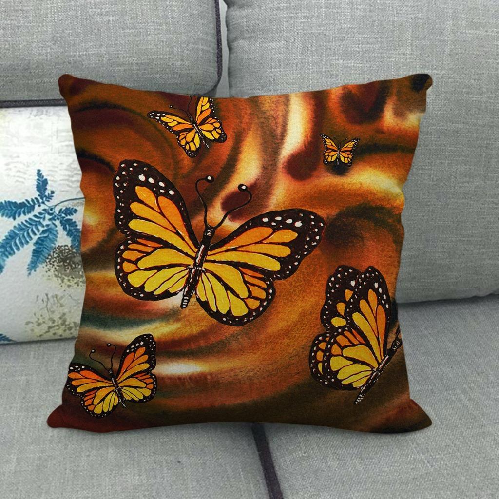 Butterfly Colorful Cartoon Insect Animal Digital Printing Short Plush Pillow Covers For Car Sofa Office Cushion Cover Home Goods