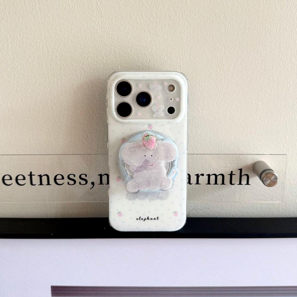 Strawberry Elephant iPhone 16/15/14 Pro Max Magnetic Case with Double Layer and Bracket