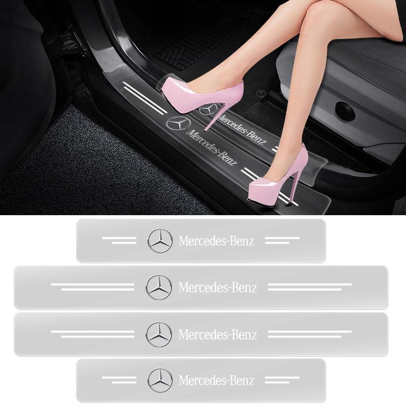 4X Car Threshold Protector Transparent Decorative 3D Sticker For Mercedes Benz AMG W212 W205 W246 W177 W176 W213 GLC GLE GLS ML Welcome Laser Lamp
