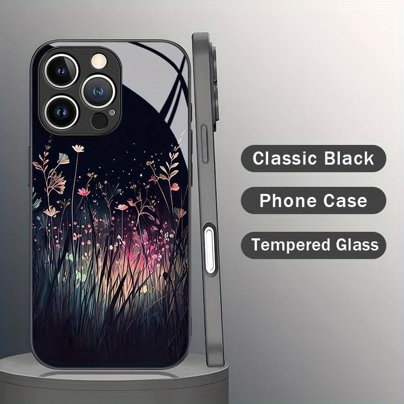 Beautiful Night Floral Pattern Tempered Glass Phone Case For iPhone 17 16 15 14 Pro Max 13 12 11 16E 17 Air 7 Plus XR XS X Cover