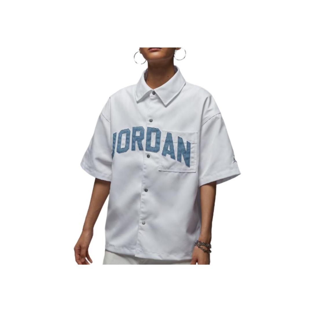 Jordan Women s White Short Sleeve Button-Up Shirt HQ9200-101 S