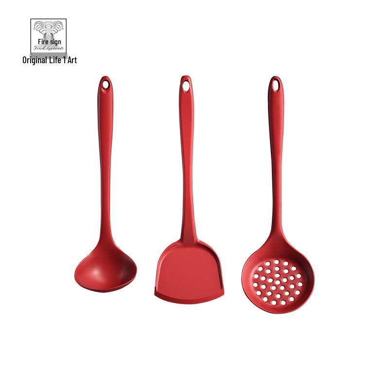 Huoxiang Food-Grade Silicone 3-Piece Kitchen Utensil Set - Red