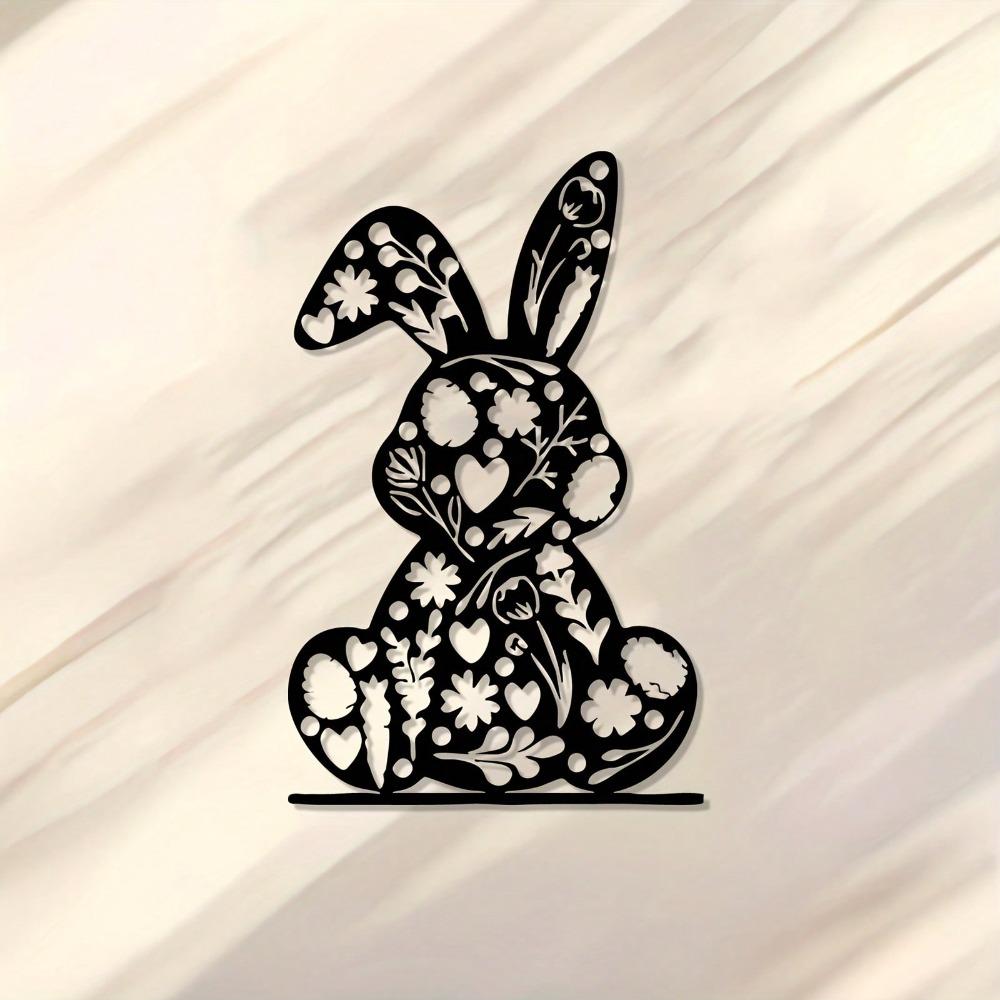 Iron Wall Art Retro Rabbit and Love Metal Floral Decor Easter Christmas Gift for Couples Home Bedroom Courtyard
