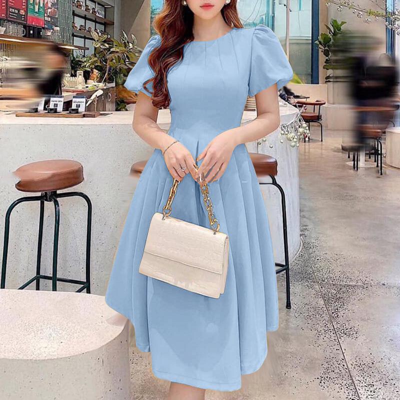 

ZANZEA Женское летнее повседневное платье с круглым вырезом и короткими рукавами-буфами 5XL синий