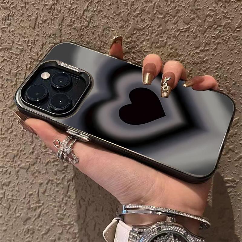 Case For Samsung Galaxy S24 Plus S21 FE S22 S23 Ultra A15 A35 A55 A52 A53 A54 A14 A05 A05S Gradient Black Heart Plating Cover