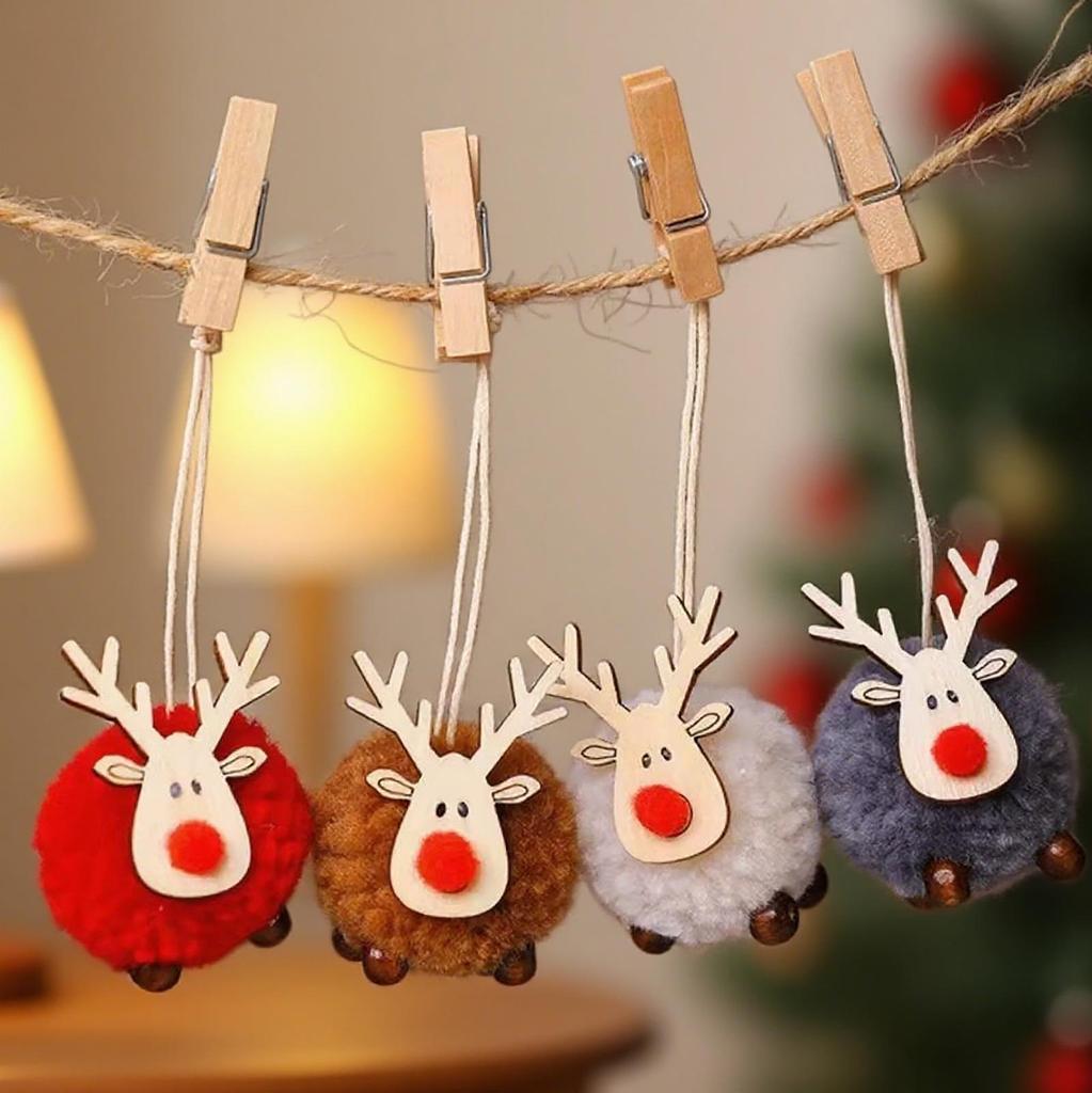 Four-Piece Christmas Lambswool Reindeer Ornament Set
