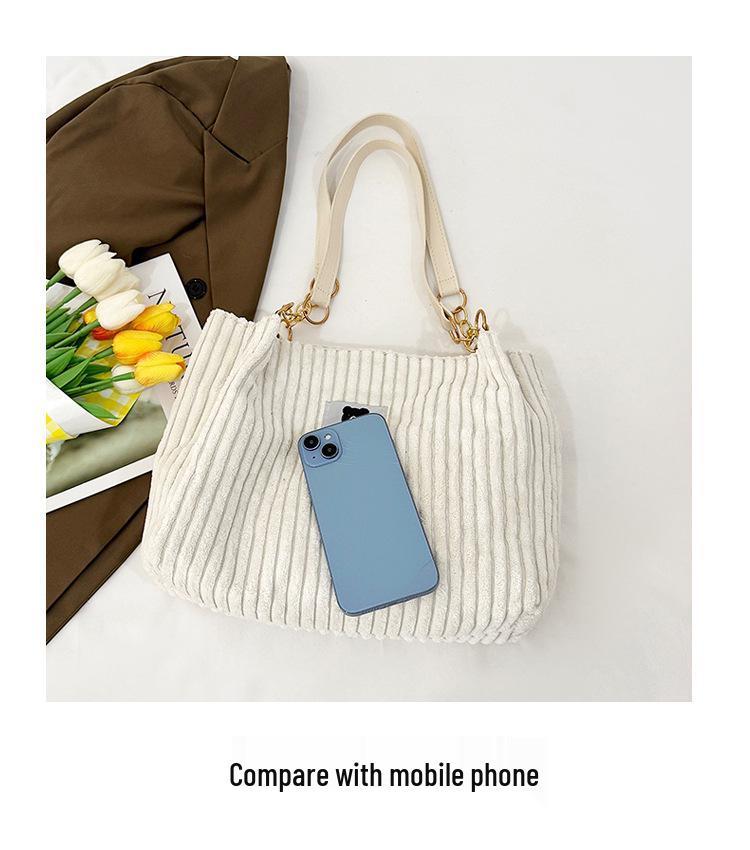 Women's Corduroy Chain Shoulder Bag - 2025 Autumn/Winter High-End Large Capacity Tote