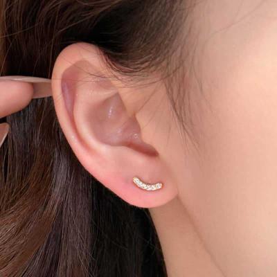Brincos de Orelha de Ouro 18k Prata de Lei S925 com Curva de Diamante Brilhante