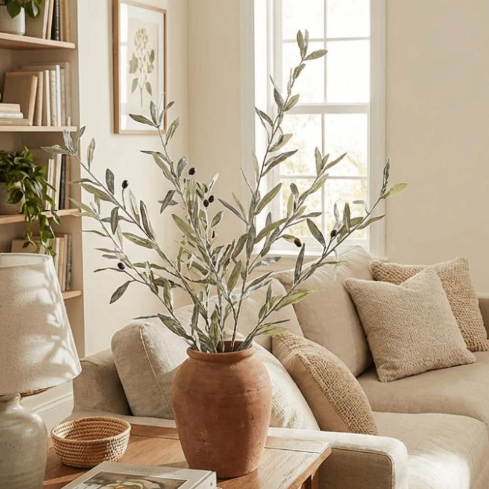 Mit Früchten Künstlicher Olivenzweig Plastik Falsche Olive Baum Vase Arrangement