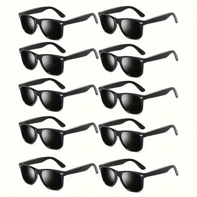 10PCS Casual Black Square Frame Women's Sunglasses for Outdoor Travel Vacation Party Wedding Accessories Glasses for Men