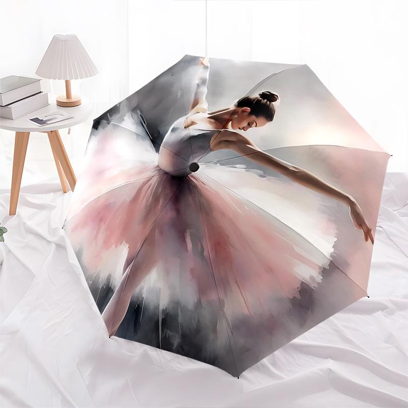 1pc Ballerina Graceful Themed Umbrella, 8 Rib Frame,Automatic Opening 3 Fold Umbrella, Lightweight and Durable Couple Umbrella-164