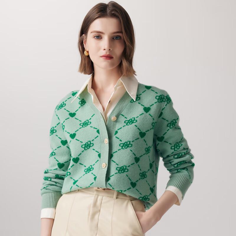 PALUOPO Women's 12-Gauge Cashmere Plaid Jacquard V-Neck Cardigan