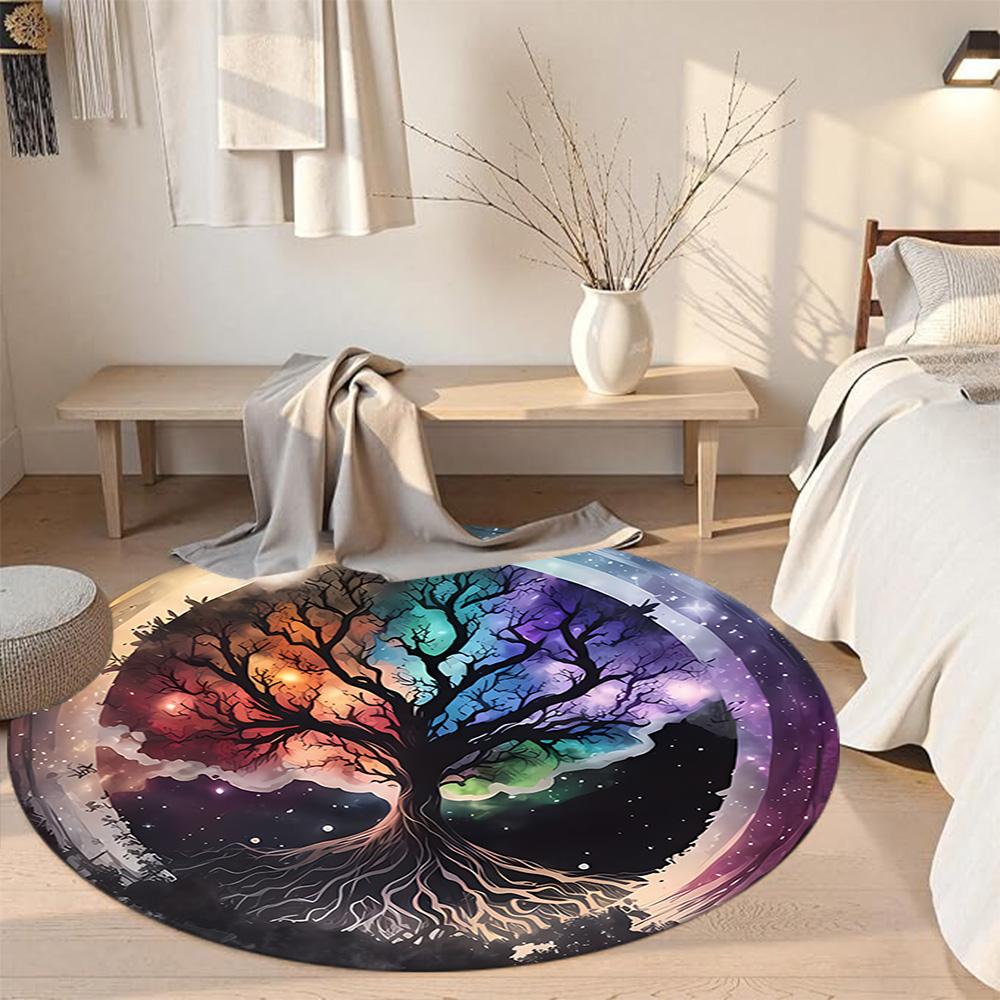 Tree Life Round Floor Mat Suitable for Dormitory Hallway Balcony Dining Room Antislip Round Carpet Office home decor Best for Christmas