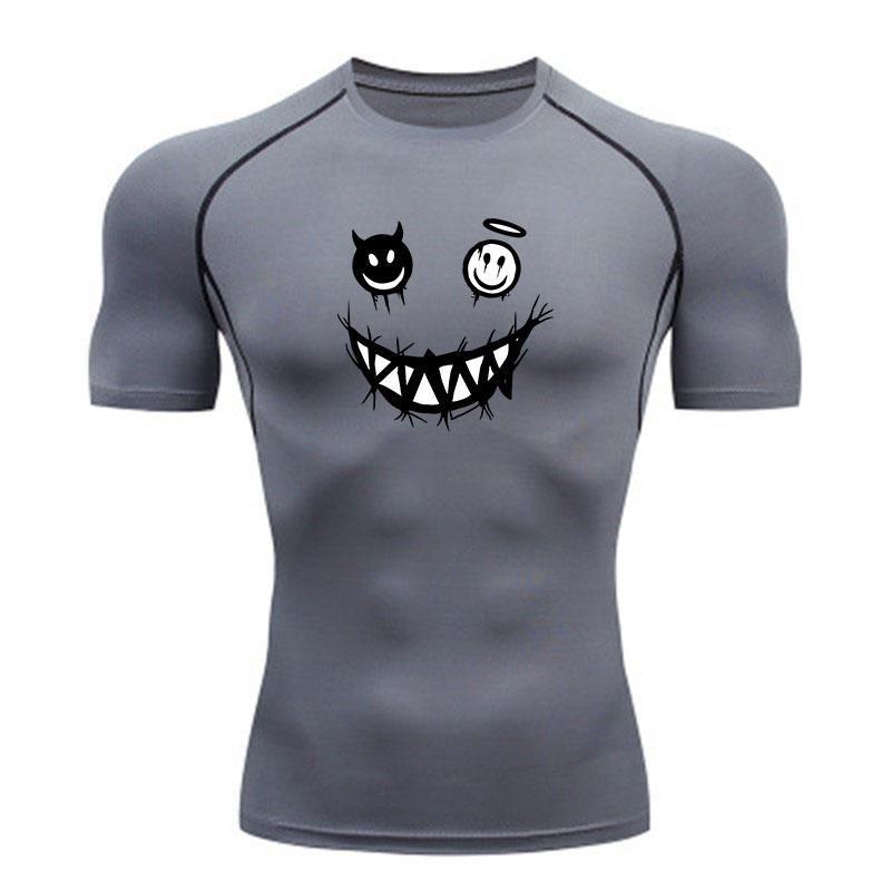 Men's Compression Athletic T-Shirt, Demon Angel Smiley Print