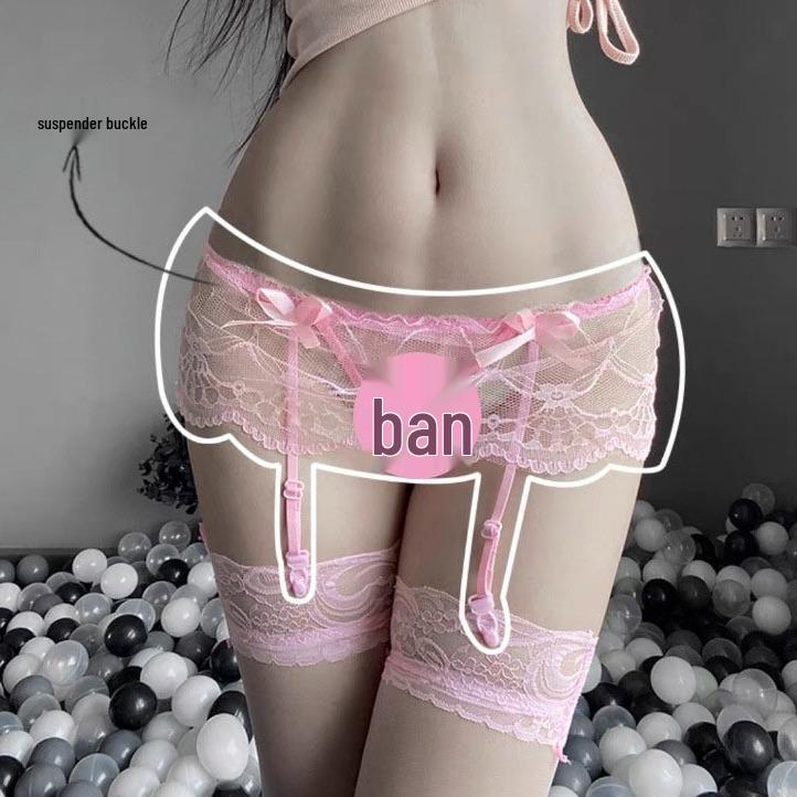 Amorous Lace One-Piece Garter Stockings with Open Crotch - Sheer Over-the-Knee Design