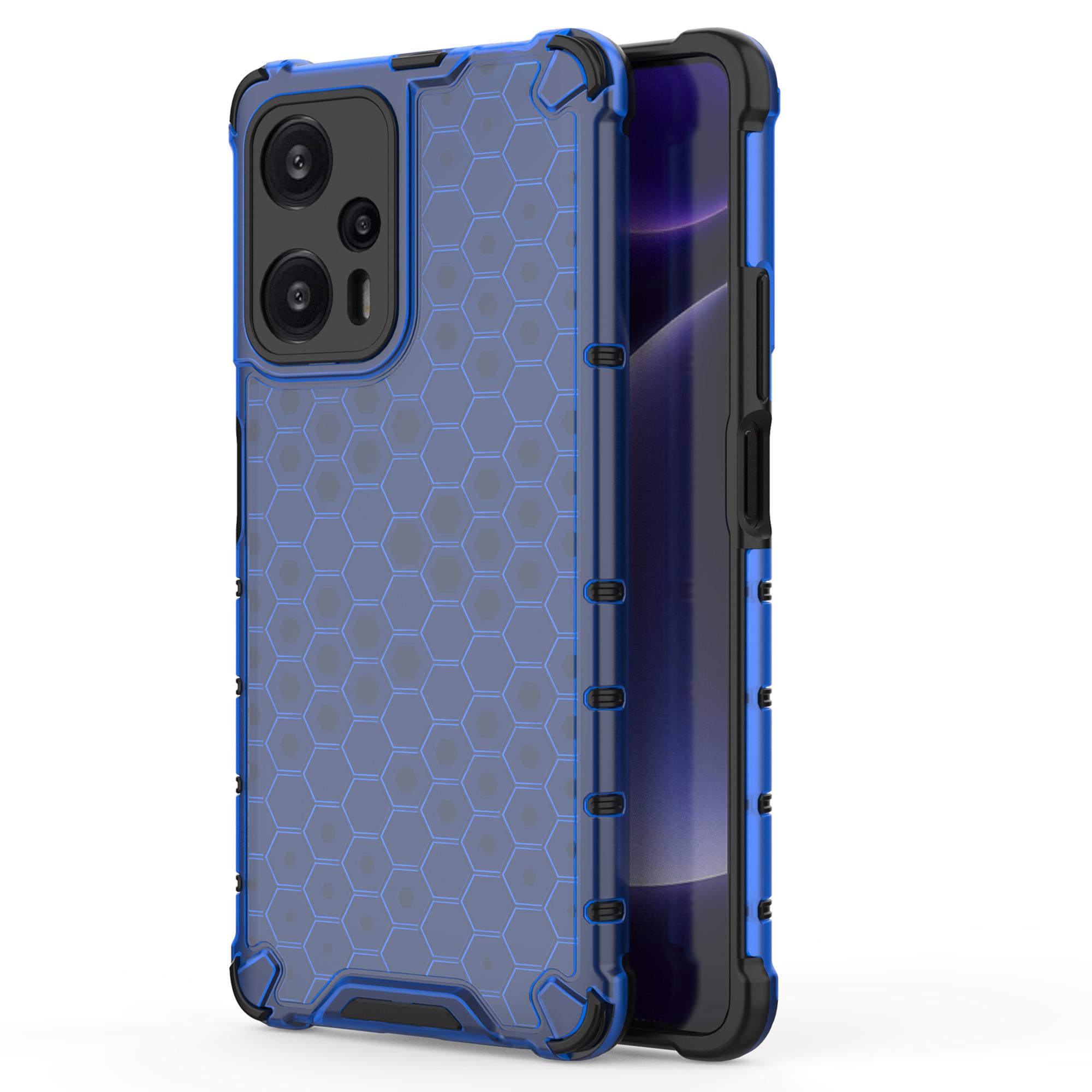 

For Xiaomi Redmi Note 12 Turbo/Poco F5 5G Honeycomb Texture Phone Case TPU+PC Anti-drop Smartphone Cover Blue