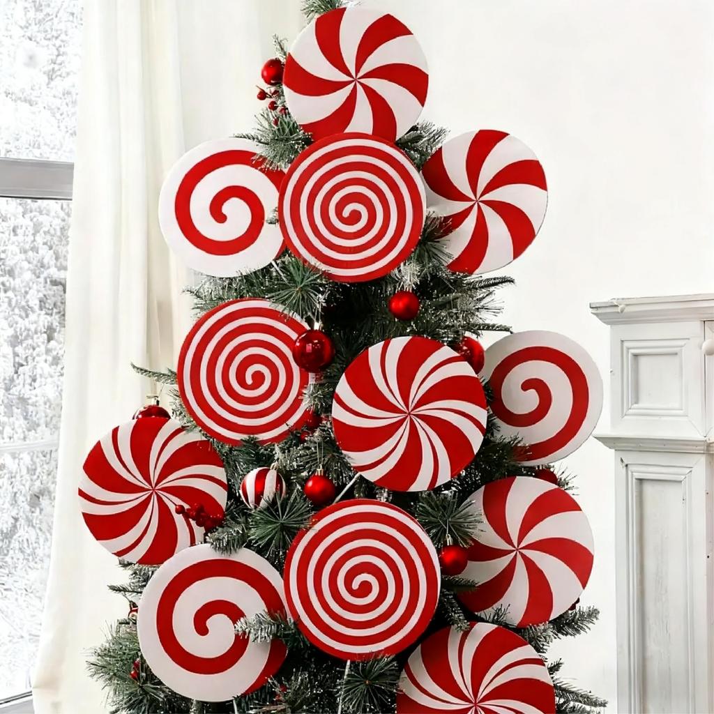 Julepynt til innendørs juletrær: Juletrepynt med 4 store røde og mintfargede slikkepinner