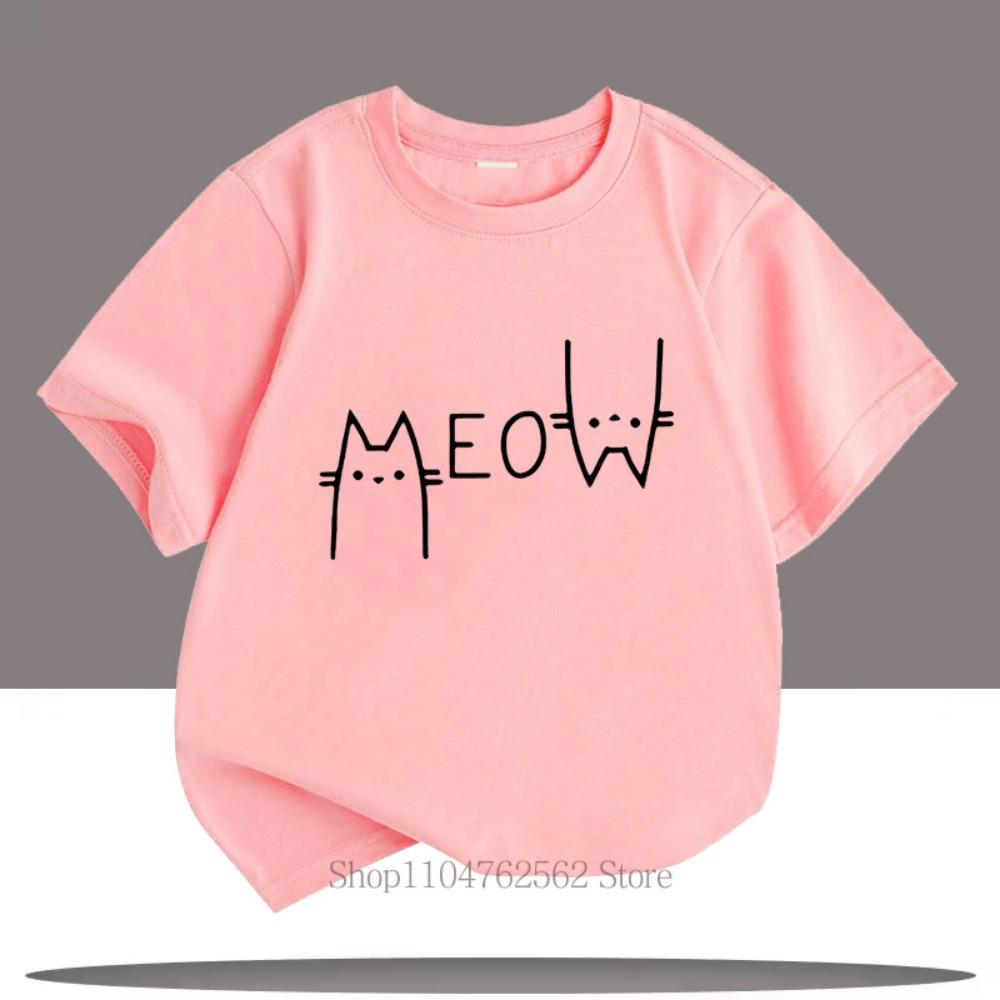 Cute Funny Cat Graphic Print Children T-shirts Summer Cartoon Fashion Casual Tops for Girls Boys O-Neck Short Sleeve T-shirts