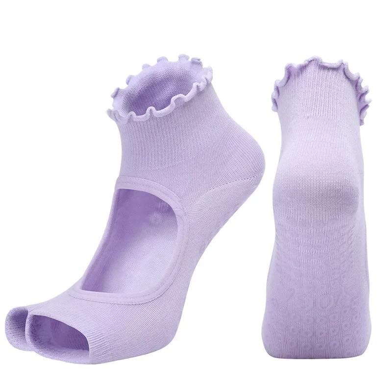 Novas meias profissionais de ioga com dois dedos, femininas, sem costas, respiráveis, com babados, balé, pilates, meias de silicone antiderrapantes, para dança, esportes