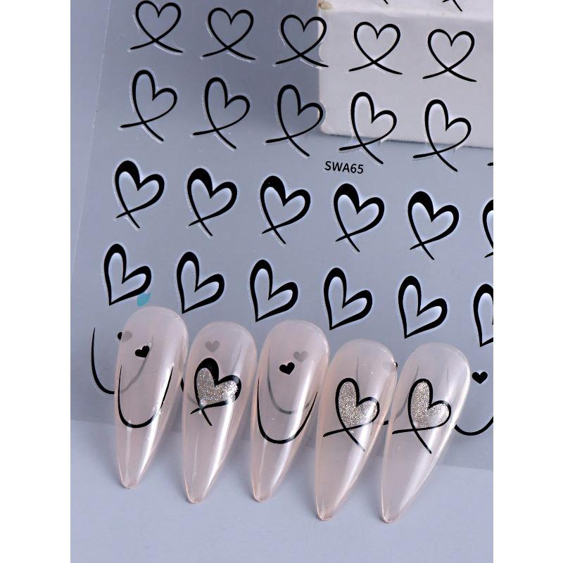 1 szt. Czarno-białe Różowe Naklejki Serce do Zdobienia Paznokci Puste Serce Naklejki 3D na Paznokcie Serce Francuskie Suwaki Dekoracja do Zdobienia Paznokci Manicure Akcesoria do Paznokci