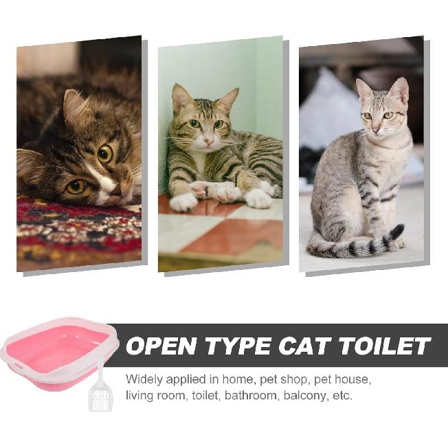 Mipcase 1 Set Cat Litter Box Pink Plastic Kitten
