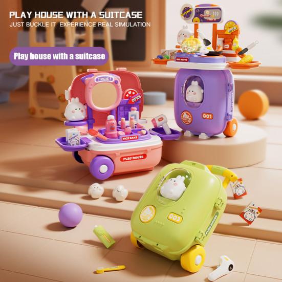 Kids Role Play Suitcase 3-in-1 Pretend Play Set with Mini Kitchen Doctor