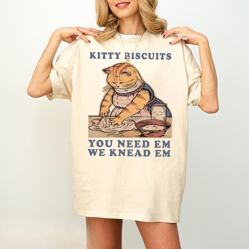 Kitty Biscuits Cat Shirt Funny Cat Lover Gift Summer Men's and Women's Loose and Breathable T-shirt Top