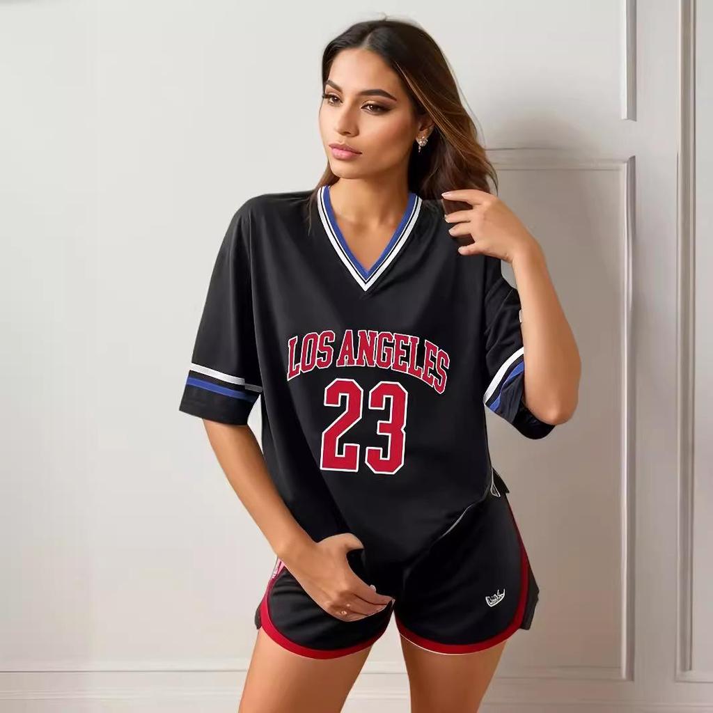 Women's Loose Stripe Trim Sports T-Shirt