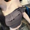 Korean Dongdaemun Off-Shoulder Ruffle Crop Top: Slimming, Sexy, Pure Desire Style for Women