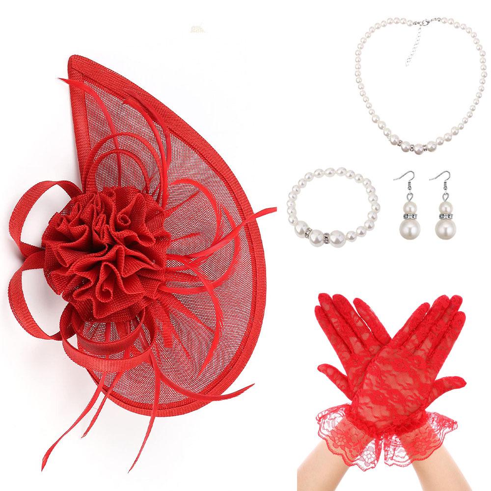 European and American Bride Hat with Retro Feather  Flower for Horse Racing Events