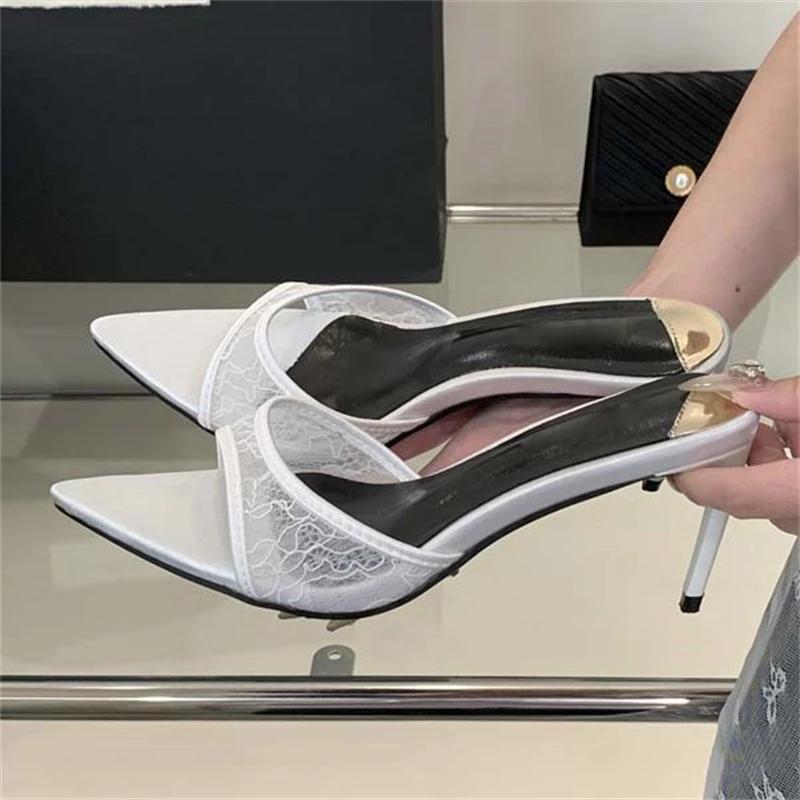 

Eilyken Летний Уличный Стиль Дизайн Дышащие Женские Тапочки Сексуальный Острый Носок Тонкий Высокий Каблук Банкет Выпускной Бал Сетка Обувь 35 белый