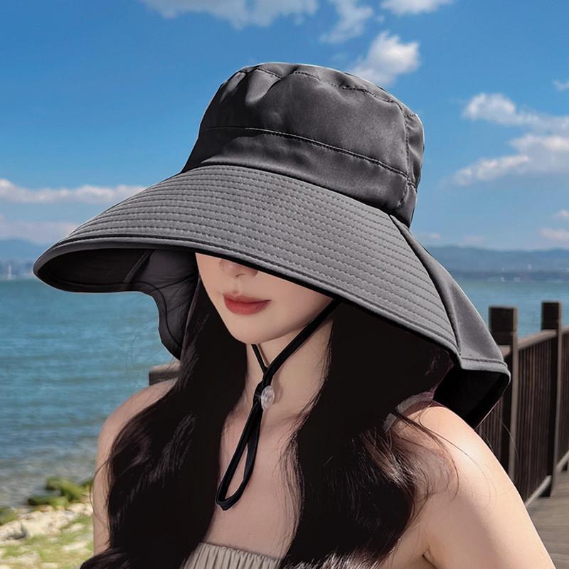 Summer Outdoor Uv Protection Wide Brim Hat For Women With Ponytail Hole Fashion Sun Hat