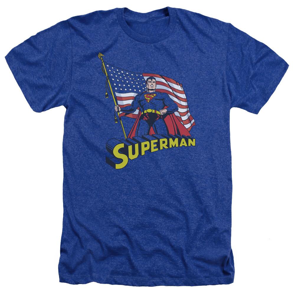 SUPERMAN AMERICAN FLAG Licensed Adult Men039;s Heather Tee Shirt SM-3XL Unisex T-Shirt L