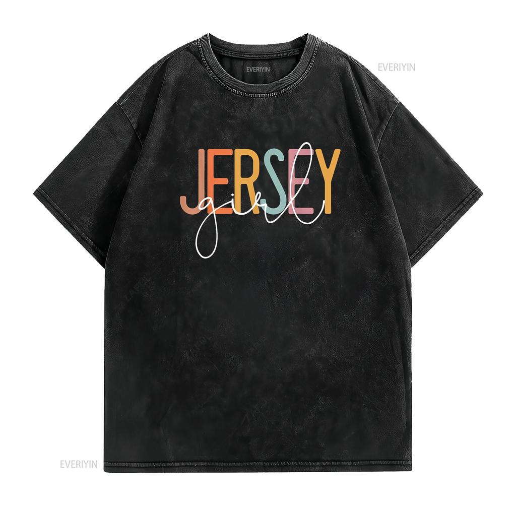 Jersey Girl Proud New Woman T Shirt vintage Washed Breathable Top For Everyday Wear Stretched homme Stylish fashion
