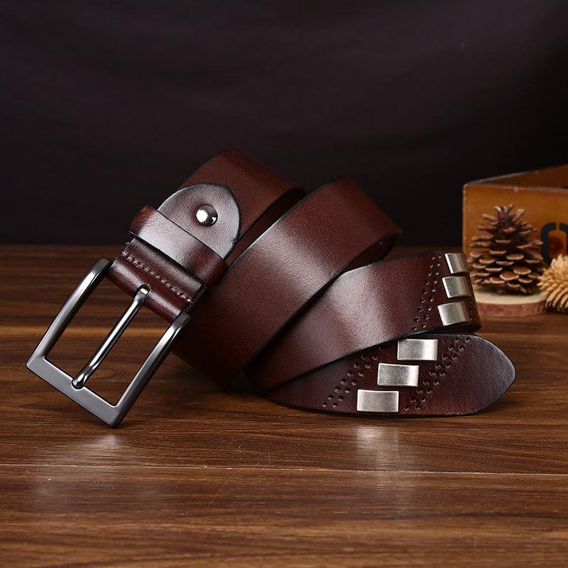 

Hip Hop Personality Niche Street Machine Head Belt Men S Genuine Leather First Layer Cowhide Punk Style Rivet Jeans Belt Men 125cm