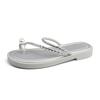 Yuanli Tong Cool Slippers Women's - Pearl Puffs~ Rhinestone Set Toes Casual Exquisite Flat Bottom Sandals Women's Slippers Outer Wear Summer