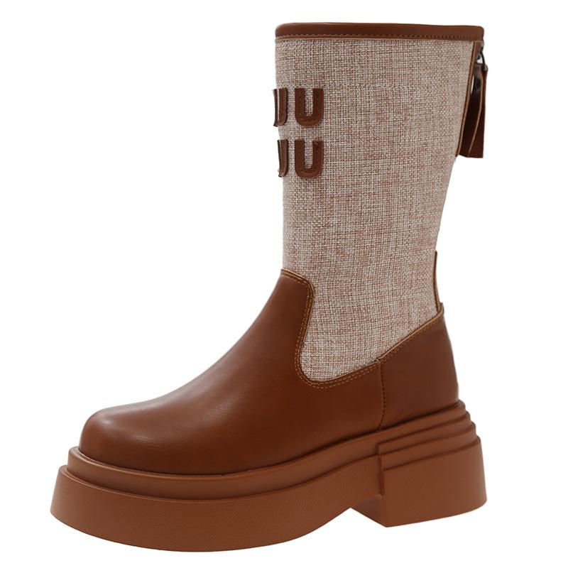 

Gu Yun thick-soled cigarette boots women s 2024 new early autumn explosion medium tube short boots British Bumblebee Martin boots 40 жовтий