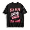 Vintage Love Heart Cassette Tape Love Song Graphic Casual Top Pure Cotton T-shirt