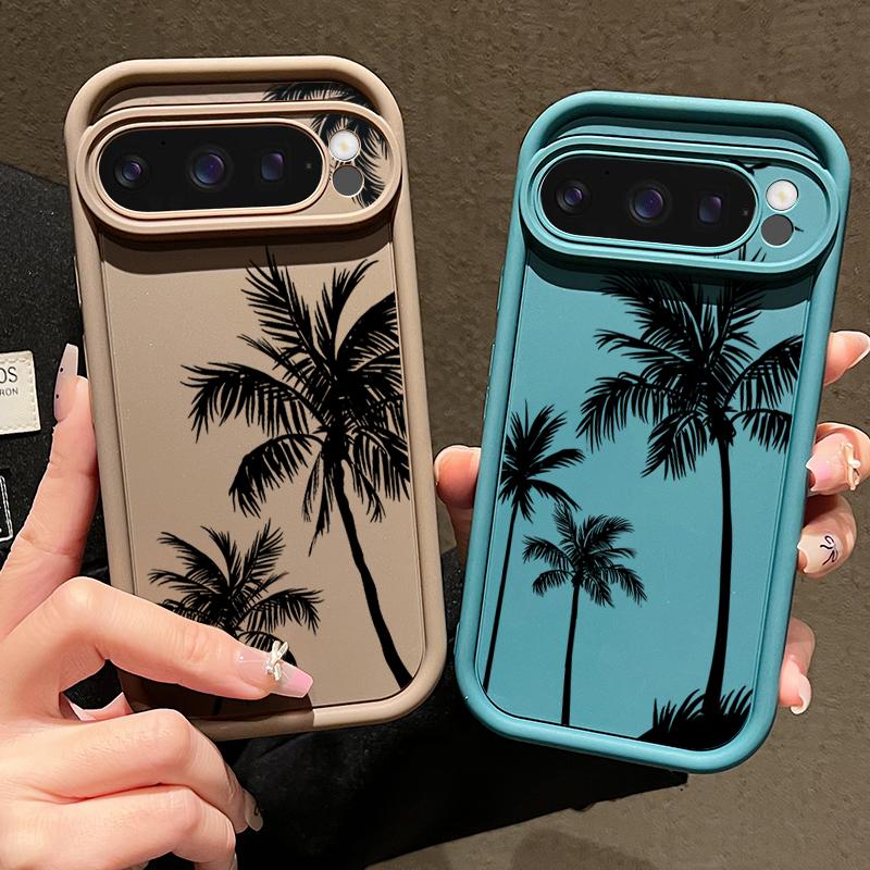 For Google Pixel 9 Pro XL 8A 8 7 Pro 7A Phone Case Shell Coconut Tree Print Matte Shockproof TPU Soft Anti-Fall Lens Protection Bumper Cover