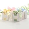 WTEMPO 10PCS 6.5*6.5*6.5CM Solid Color Hot Stamping Wedding Candy Boxes European Style Retro Creative Festivals Party Gift Boxes with Ribbon