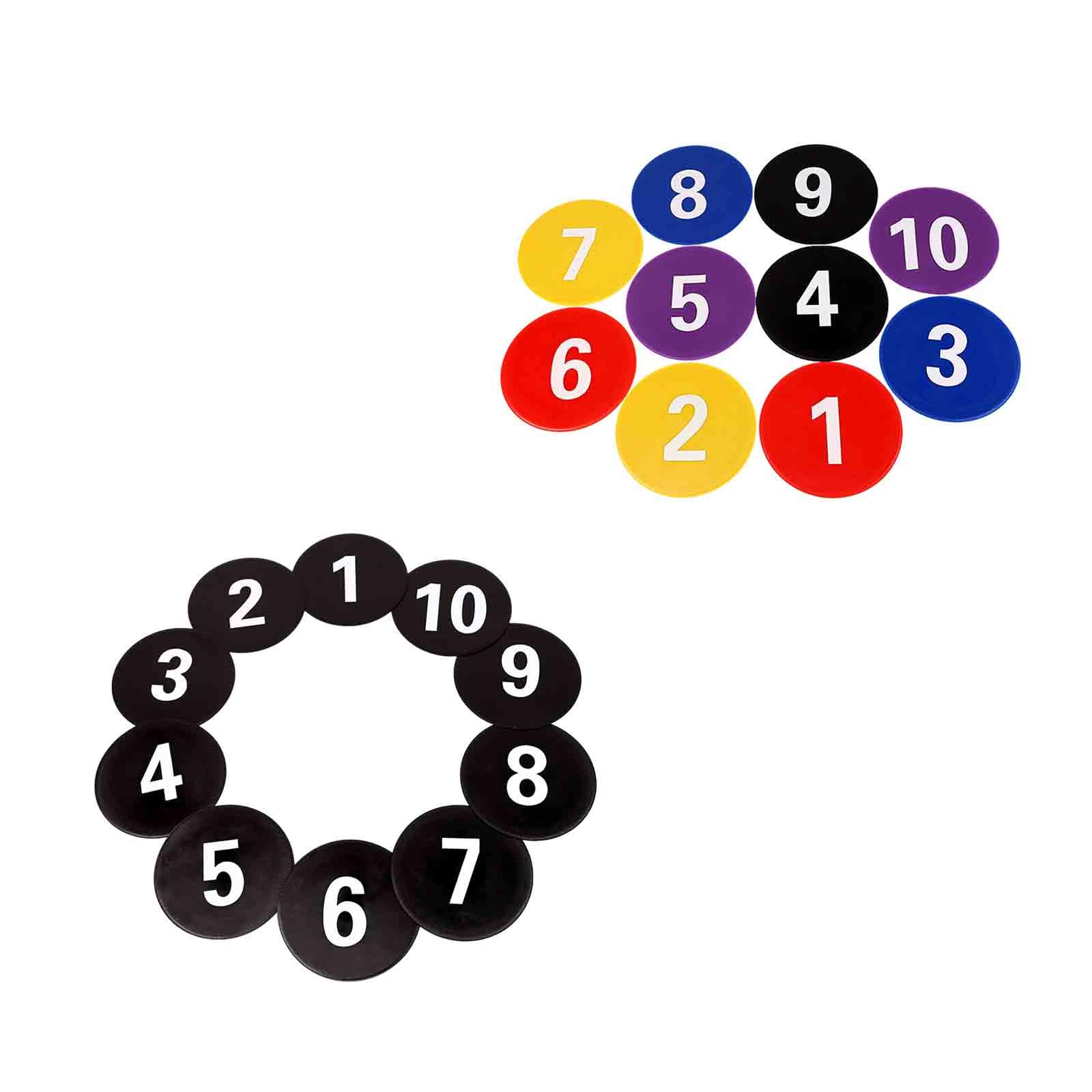 10Pcs Numbered Floor Spot Markers Landmark Mat for Basketball Indoor Outdoor nero